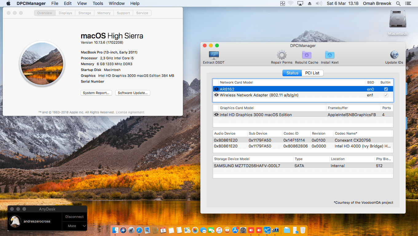 Success Hackintosh macOS High Sierra 10.13.6 Build 17G2208 in Toshiba Satellite C-40A